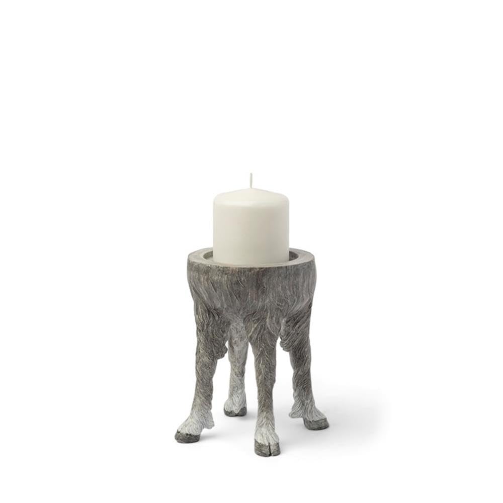 Pemberly Row Farmhouse Gray Ceramic Table Candle Holder, Small 7 in, Hoofed Animal Design, Durable Ceramic Construction, Compact Decorative Accent for Modern or Farmhouse Home Decor