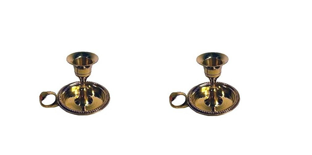 AzureGreen Brass Chamberstick Tapered Candle Holder - Pack of 2
