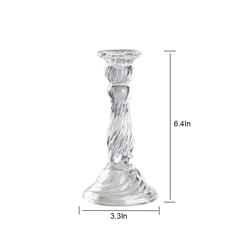 Clear Glass Taper Candle Holders, Clear Crystal Glass Candlesticks Holders for Fancy Table Decor Wedding Celebration Centerpiece Taper Candles Holder 6.4" Tall, Pack 2