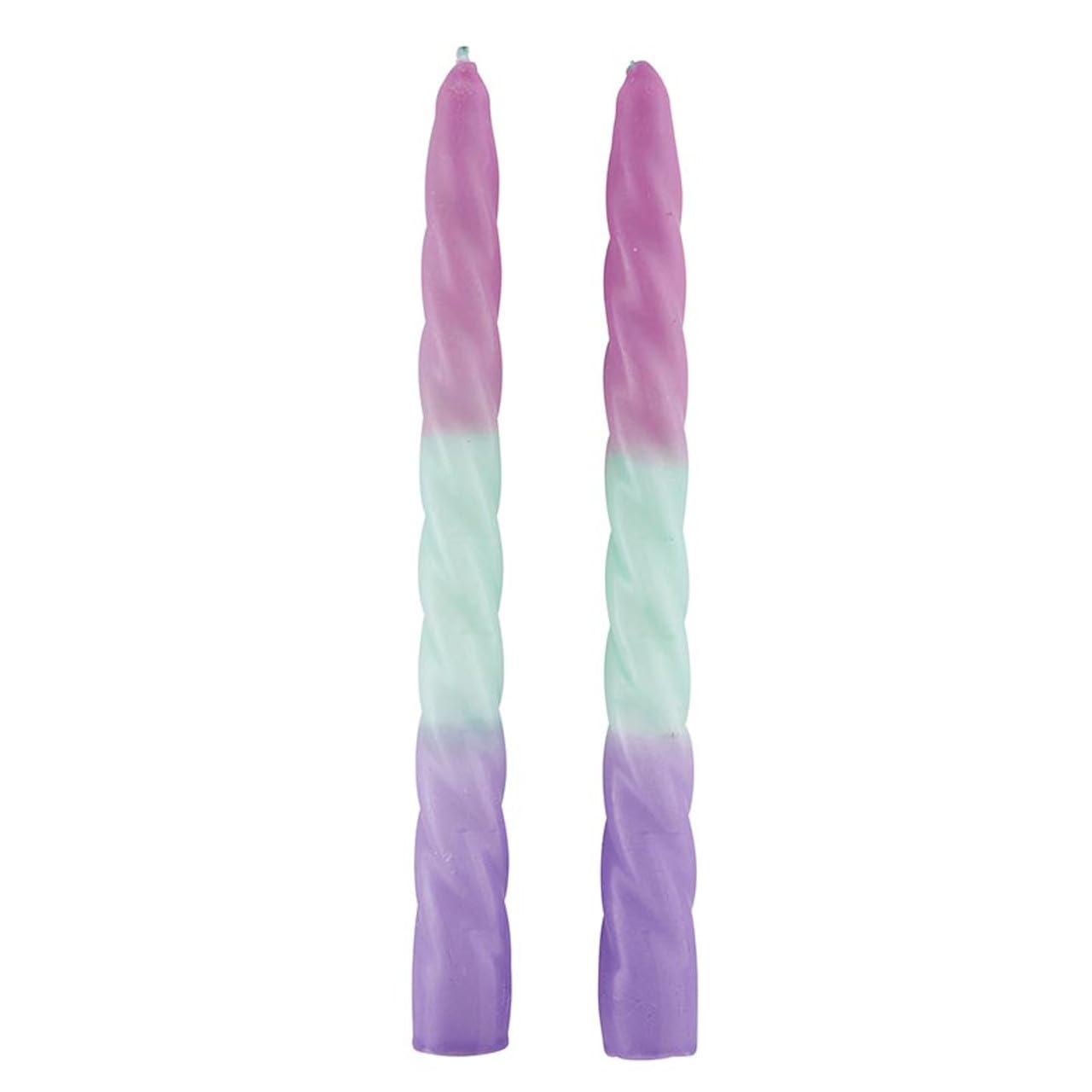 Slant Collections Tri-Colored Unscented Spiral Taper Candles 2-Count Dinner Candles, 9-Inch, Pink/Mint/Purple