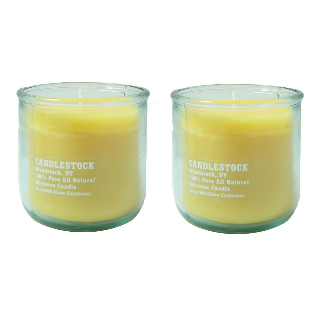Candlestock Handmade Unscented Beeswax Jar Candle Pairs - Recycled Glass Jars (Tall)