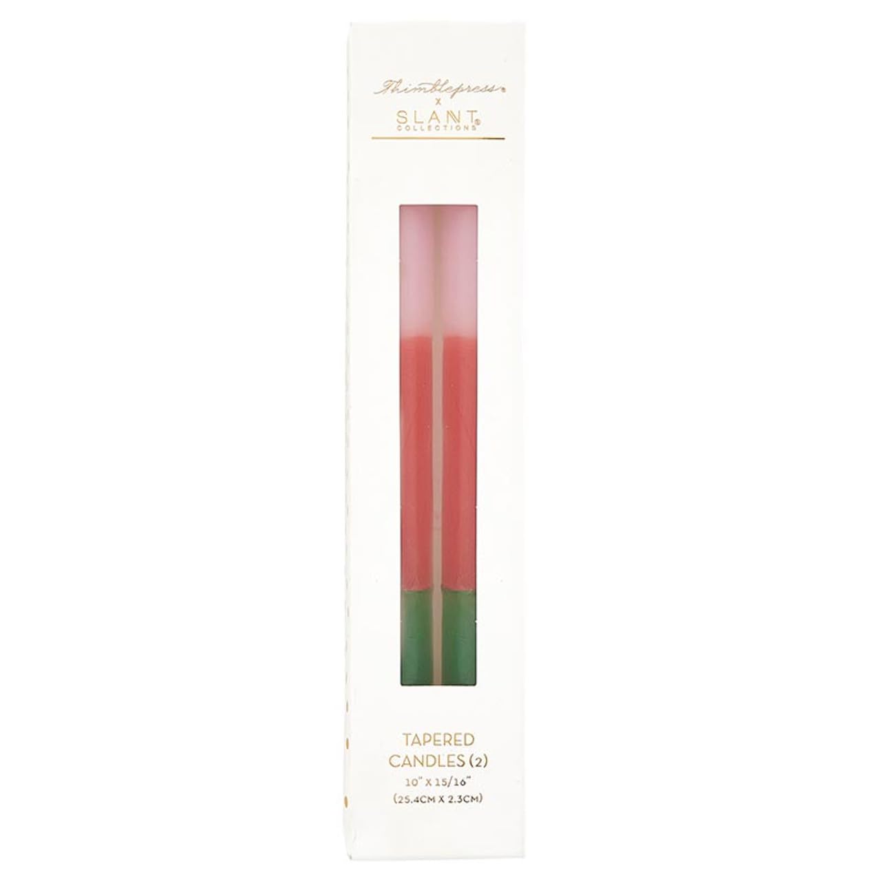 Slant Collections Tri-Colored Unscented Spiral Taper Candles 2-Count Dinner Candles, 9-Inch, Pink/Red/Green