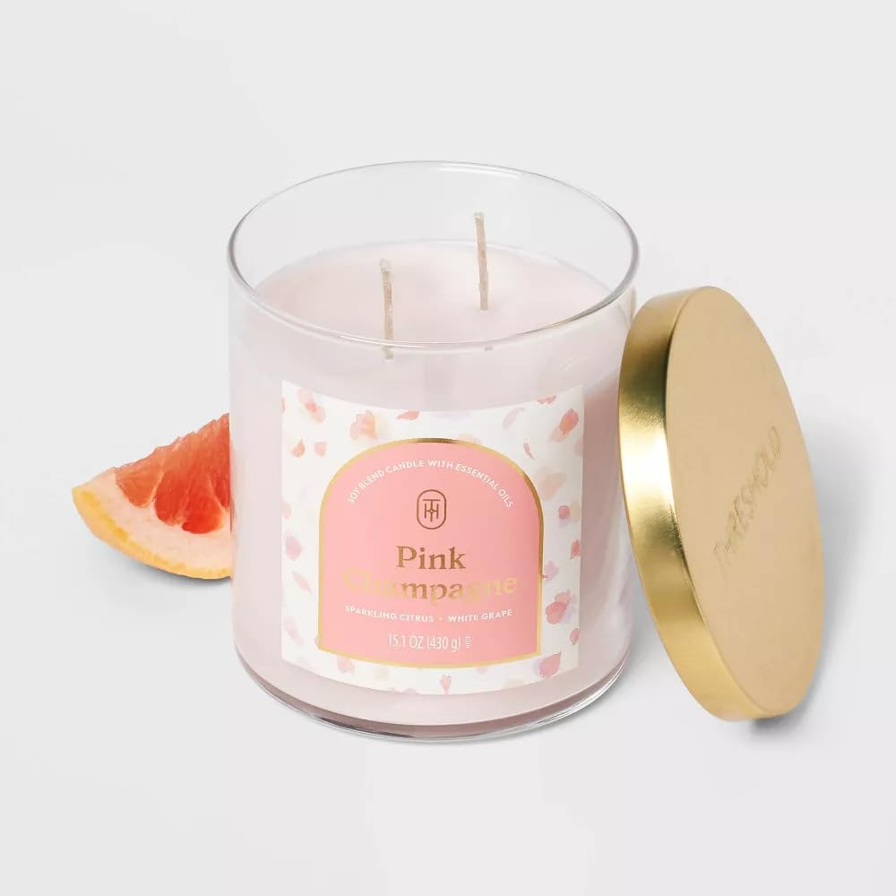 Threshold 2-Wick Lidded Glass Jar Candle (15.1oz, Pink Champagne)
