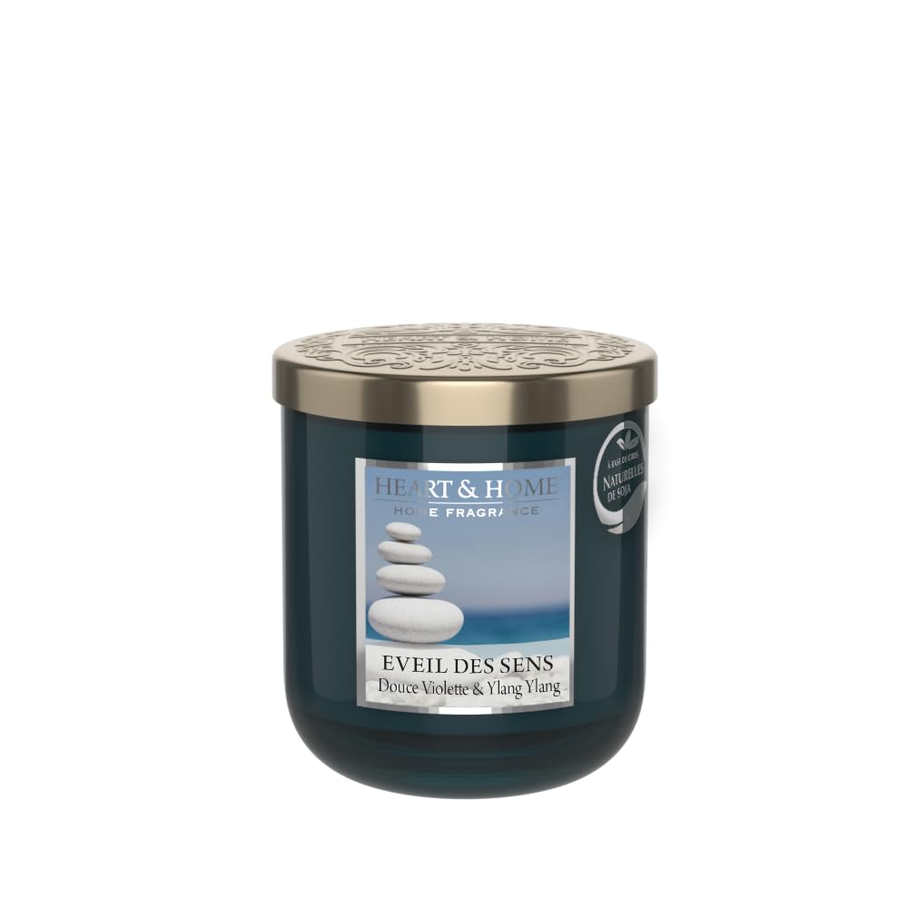 HEART & HOME - Scented Candle Made from Natural Soy Wax for Home - Small jar Awakening The Senses - Burn time 30h - Gift, Decoration and Fragrance for The Home - Glass jar