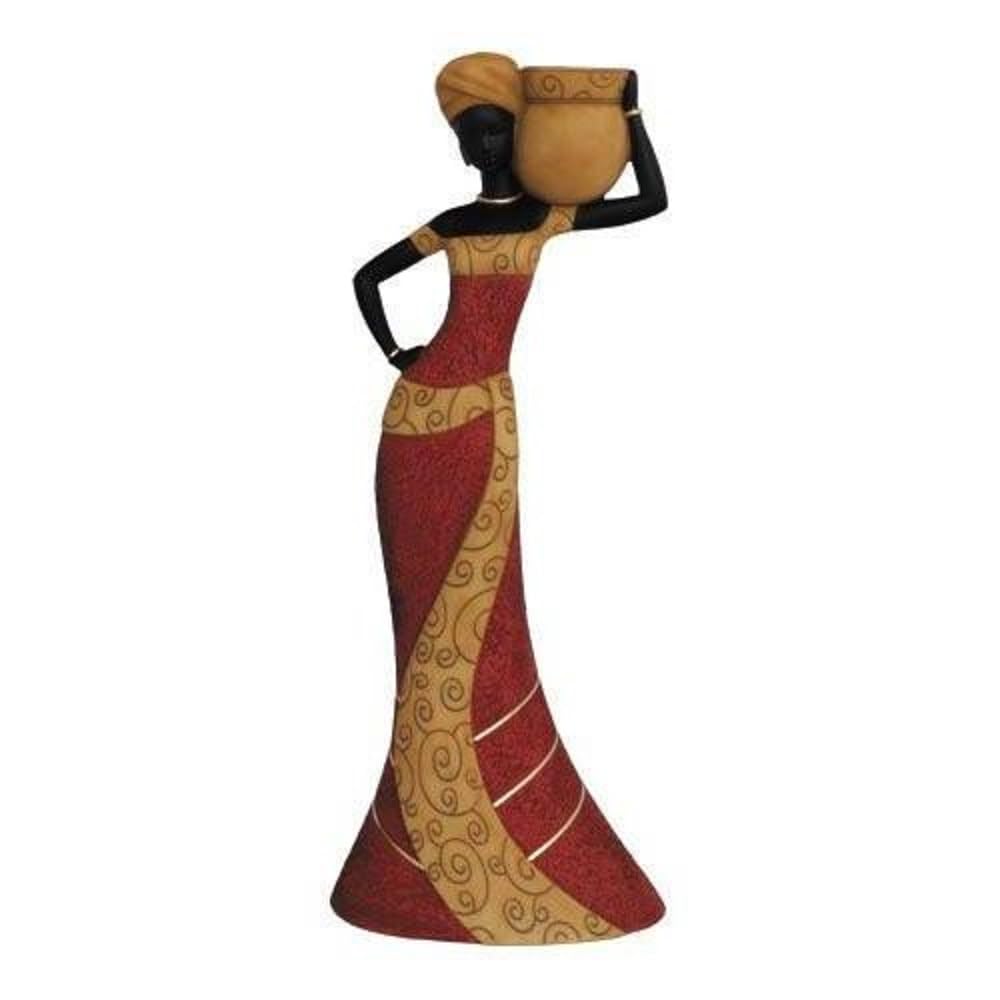 Ebony Treasures® Taper Candlestick Figurine, Woman I in Red, 14-Inch Decorative Resin Statue
