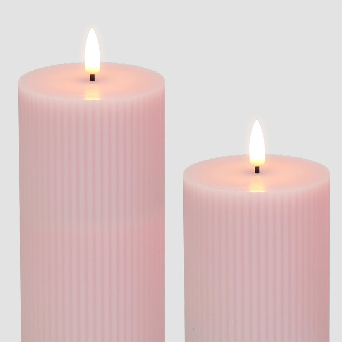 Girimax Pink Ribbed Flameless Pillar Candles with Remote, Flickering LED Wax Candles Battery Operated Set of 2