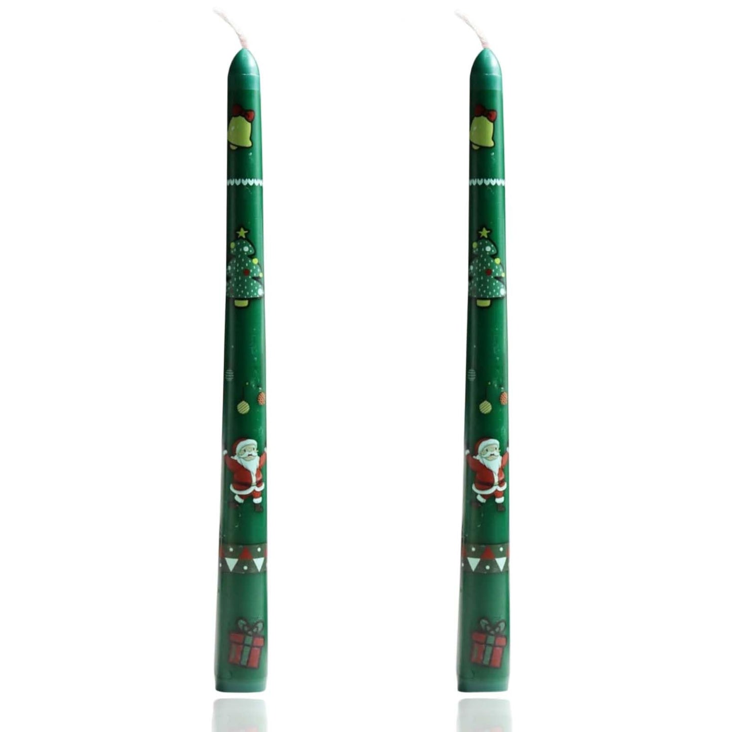 2 Pack greenTaper Candle 10 Inch Candles,Candlesticks Unscented Tapered Candl Set for Decor Wedding Party Dinner,Valentine's Day,Various Festivals to Celebrate (A Printed Candle, Dark Green)
