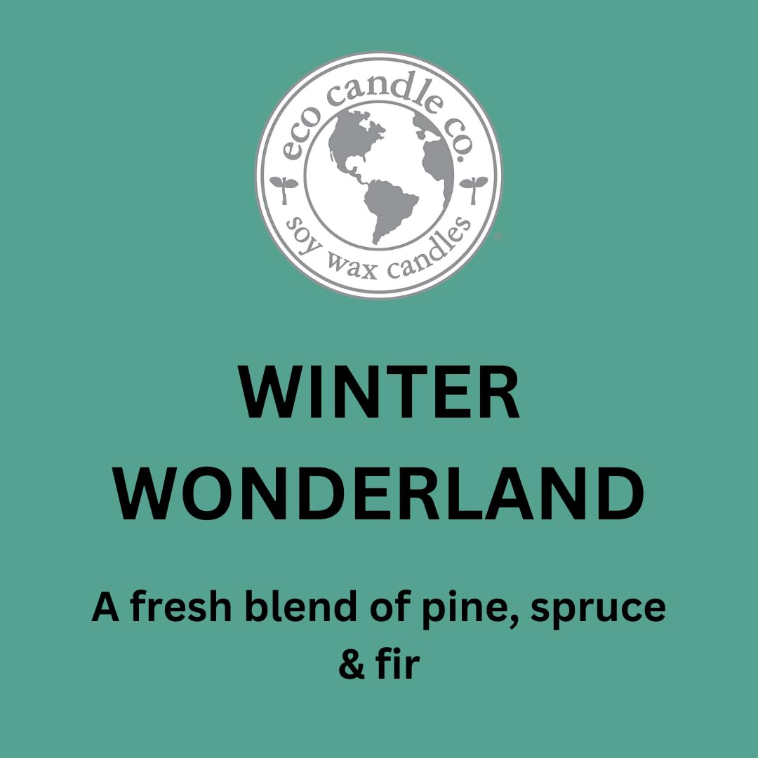 ECO CANDLE CO. Mason Jar Candle, Winter Wonderland, 8 oz. - Scents of Pine, Spruce, & Fir - 100% Soy Wax, No Lead, Kraft Label & Antiqued Pewter Lid, Hand Poured, Made from Midwest Grown Soybeans