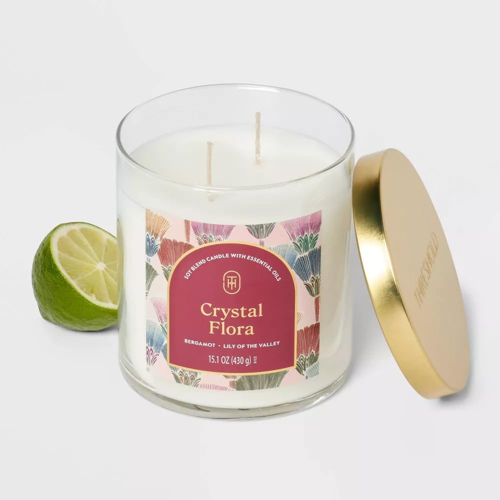 Threshold 2-Wick Lidded Glass Jar Candle (15.1oz, Crystal Flora)