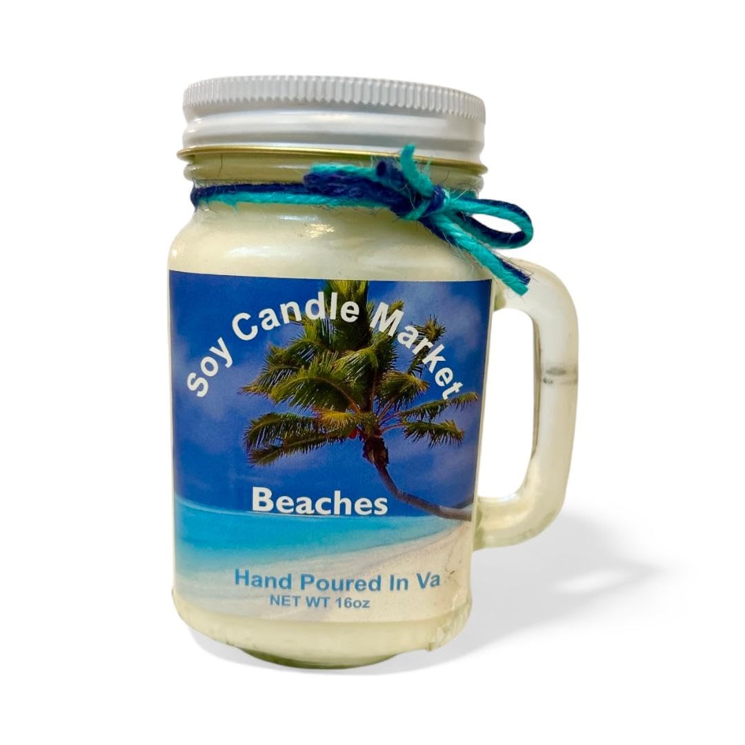 Soy Scented Candles | Handmade & Highly Aromatic Candles Burns Upto 85 Hours in Glass Jar - Perfect for Home Decor, Wedding, Birthday, Dinner (Beaches, 12 oz)