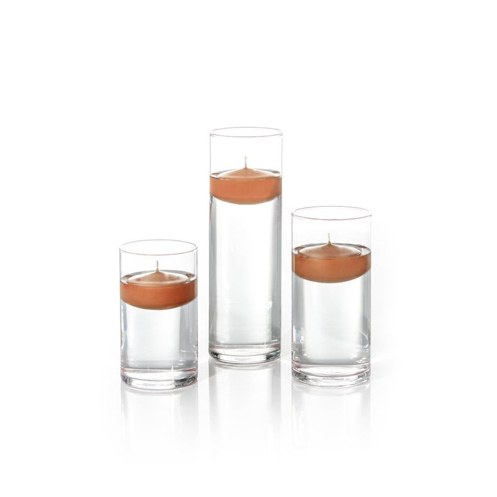 yummi Set of 18 Floating Candles and Cylinder Vases - Toffee