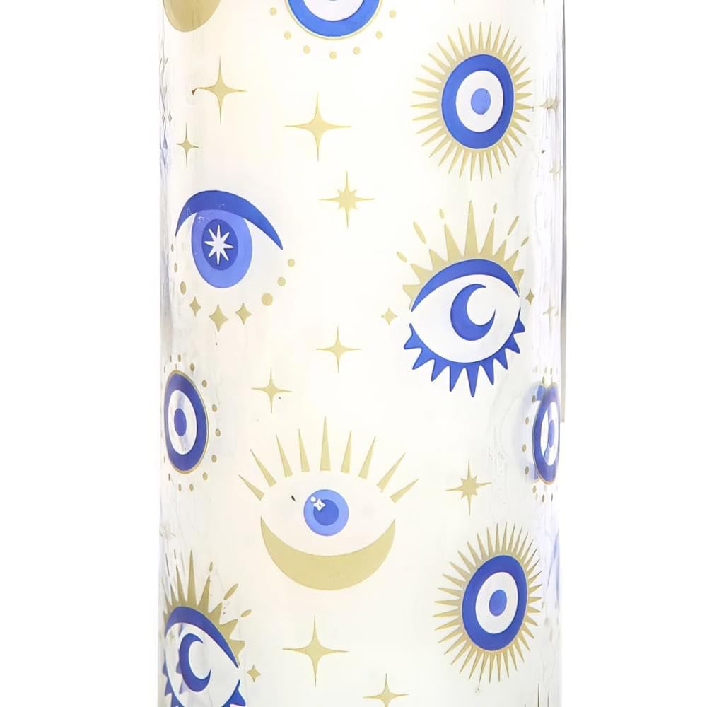 Something Different All Seeing Eye White Sage Tube Candle with Blue & Gold Glass Design-21 x 6 cm (1 Pc), Wax, Multicolor, 21cm x 6cm x 6cm