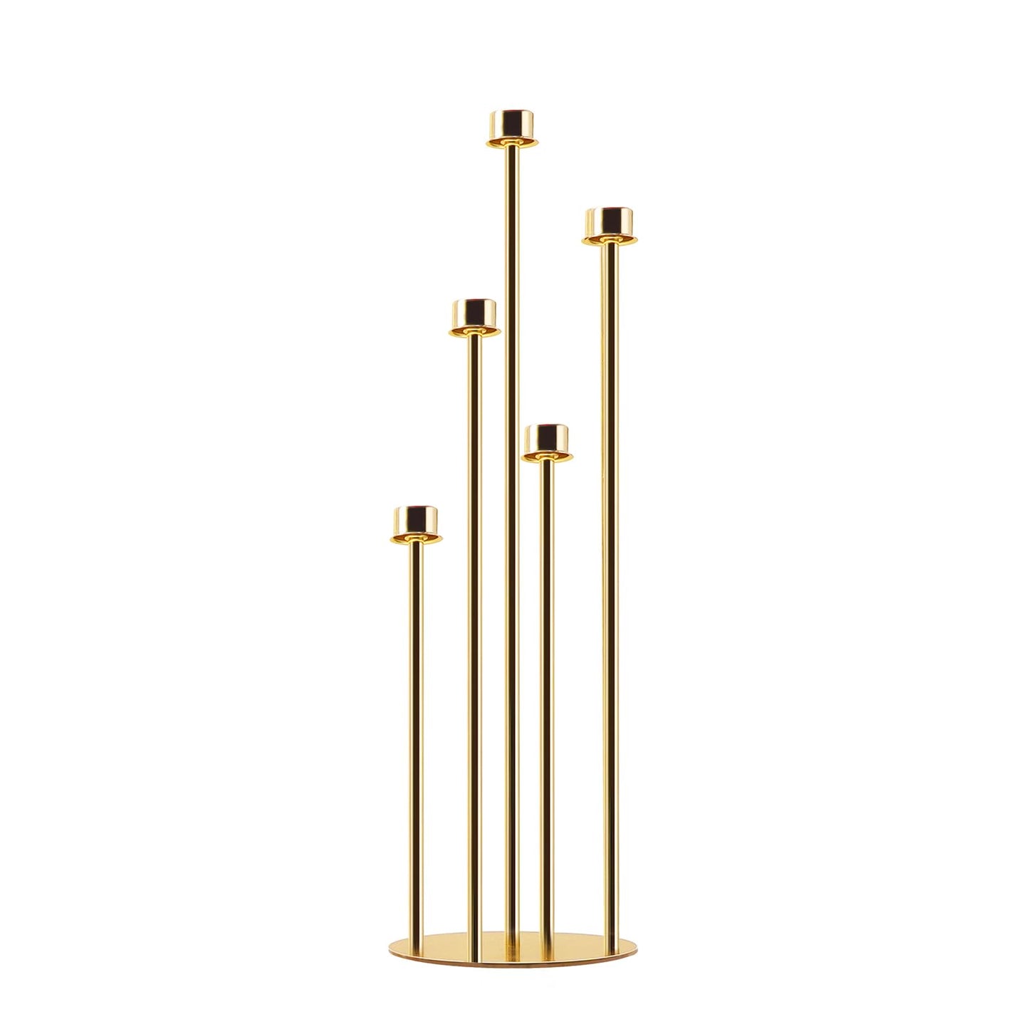 Gold 5-Arm Metal Cluster Taper Candelabra Candle Holders Includes Led Candles & Remote Control, Votive Pillar Candle Holders, Round Wedding Candelabra with Acrylic Shade (1, Gold, 41.3'' x 9.84'')