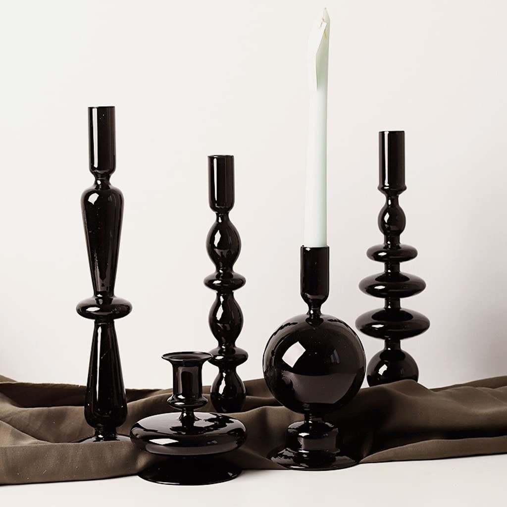 Candle Holder Modern Black Glass Candle Holder Table Top Candle Holder Ornament Suitable for Dinner Living Room Kitchen Dining Room Centerpiece Table Decorations