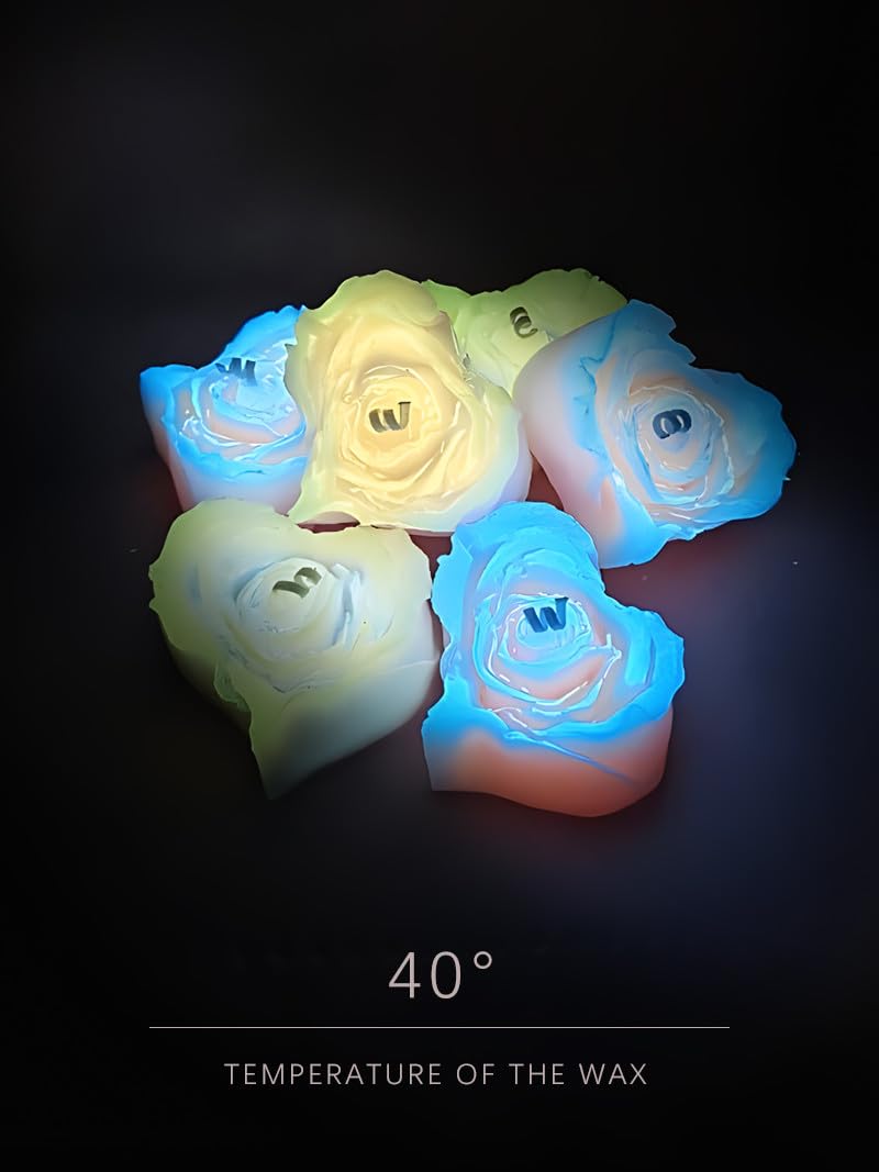 Glow in The Dark Heart Shaped Flower Candle,Low Temperature Body Safe Candle,40 Degrees Peony Flower Rose Scented Aromatherapy Drip Wax,Adult Couple Dating Play Wax (Blue Pink Luminous)