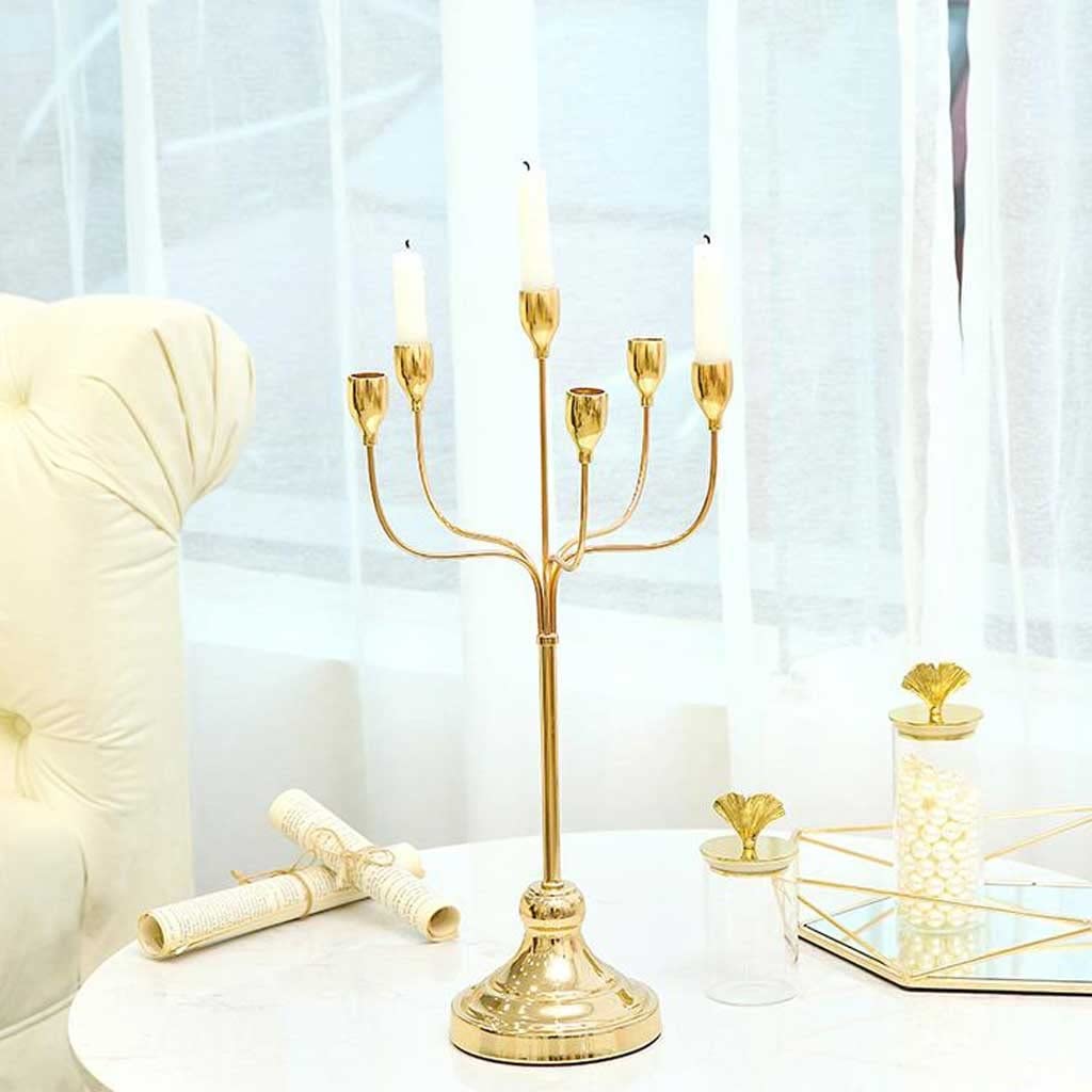 Candlestick Holders Gold Candle Holders, 6-Arms Tapered Candle Holder, Metal Candlestick Holder for Wedding, Party, Decorative Centerpieces, Home Decor Candle Holders