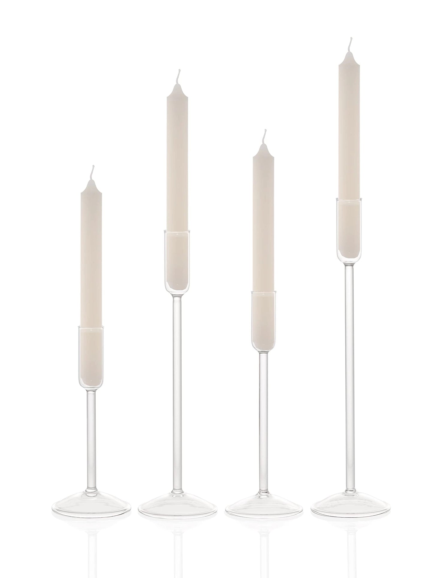 Willceka Candle Holder, Glass Taper Candle Tall Candlestick Holder, 4 Different Heights, for Table Centerpiece, Wedding, Party, Clear, 4pcs