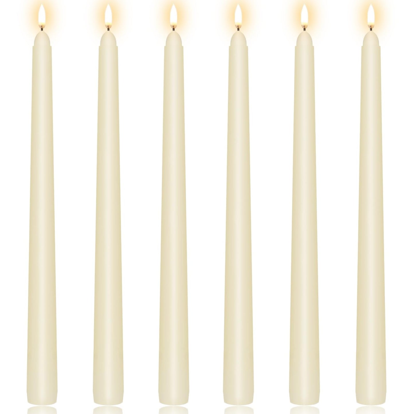 KORCCI Ivory Taper Candles 10 Inch - Set of 6 Long Candles, 8 Hours Long Burning, Smokeless & Unscented & Dripless, for Christmas Holiday Décor, Weddings, Birthdays, Dinner, Rituals (Ivory)