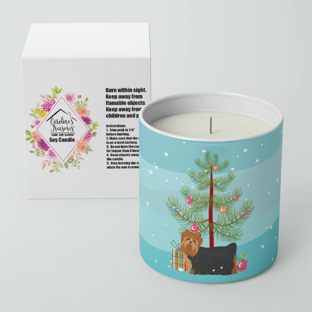 Caroline's Treasures CK3490CDL Yorkshire Terrier Christmas Tree 10 oz Decorative Soy Candle Nature Soy Wax Essential Oil Home Decor Ideal for Bedroom Kitchen Bath Office Gift, 10 oz