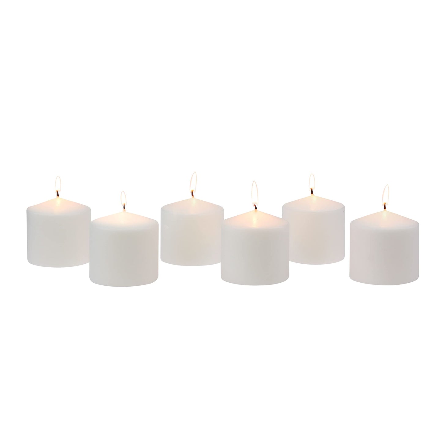 Stonebriar Bulk 48 Pack Unscented Smokeless Long Clear Cup Tea Light Candles with 8 Hour Extended Bu & 80 Hour Long Burning Unscented Pillar Candles, 3x3, White, Pack of 6