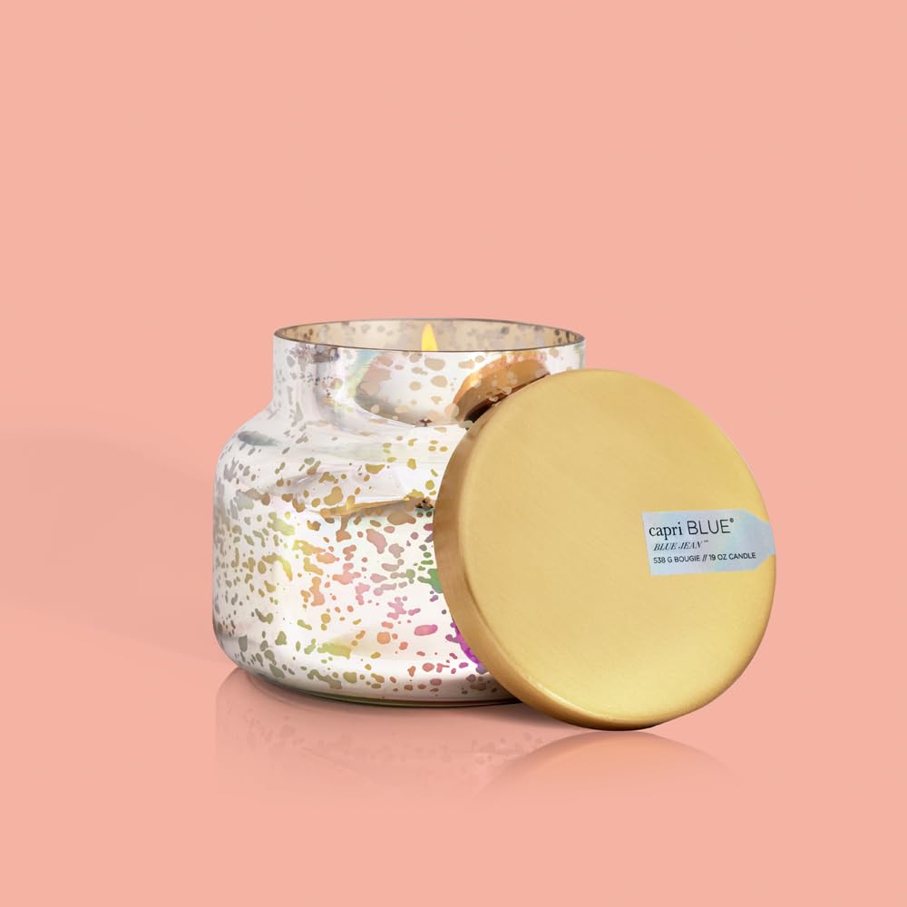 Capri Blue Mercury Iridescent Scented Candles for Home - Long Lasting Decorative Jar Luxury Candles - Gifts for Women & Men - Soy Wax Blend - Blue Jean (19 oz)