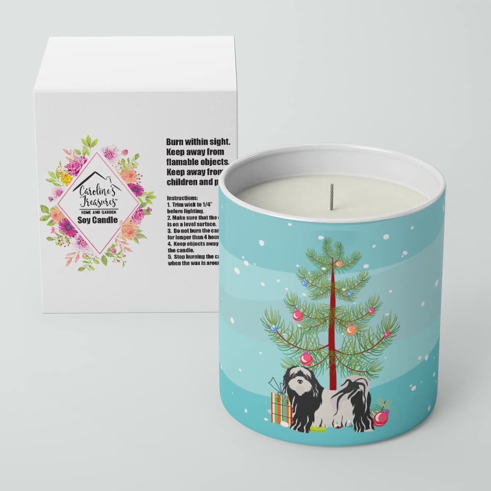 Caroline's Treasures CK3489CDL Tibetan Terrier Christmas Tree 10 oz Decorative Soy Candle Nature Soy Wax Essential Oil Home Decor Ideal for Bedroom Kitchen Bath Office Gift, 10 oz