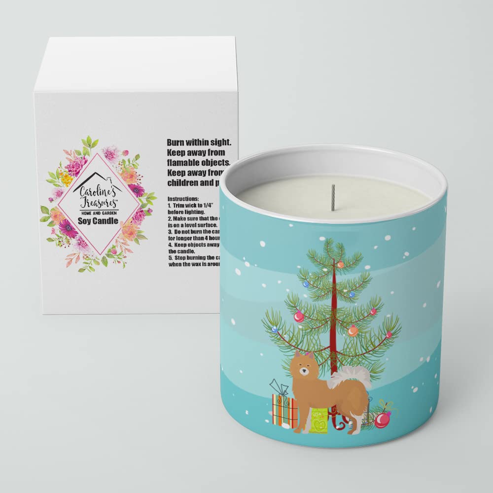 Caroline's Treasures CK3451CDL Brown & White Elo Dog Christmas Tree 10 oz Decorative Soy Candle Nature Soy Wax Essential Oil Home Decor Ideal for Bedroom Kitchen Bath Office Gift, 10 oz