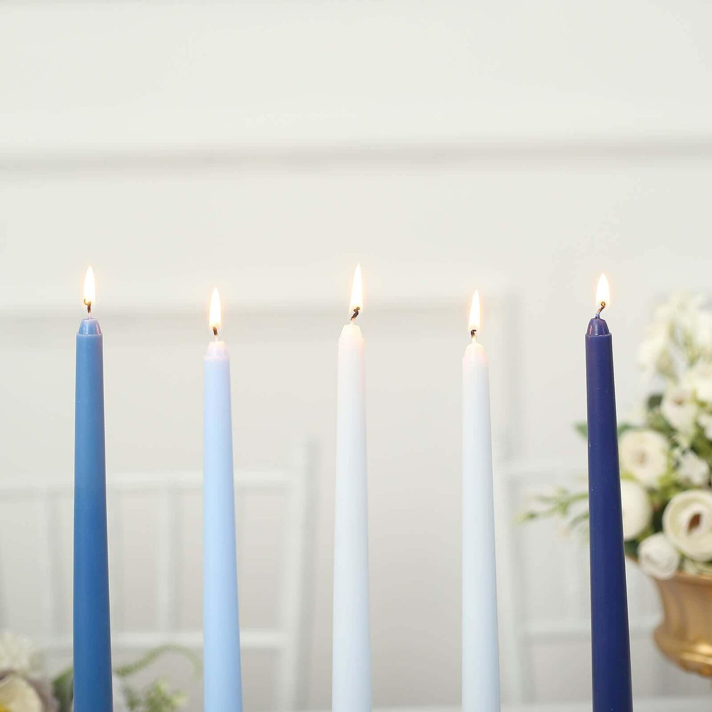 Tableclothsfactory 10" Tall Premium Quality Dripless Unscented Mixed Blue Taper Candles Wedding Dinner Candles for Wedding Decoration Set of 12