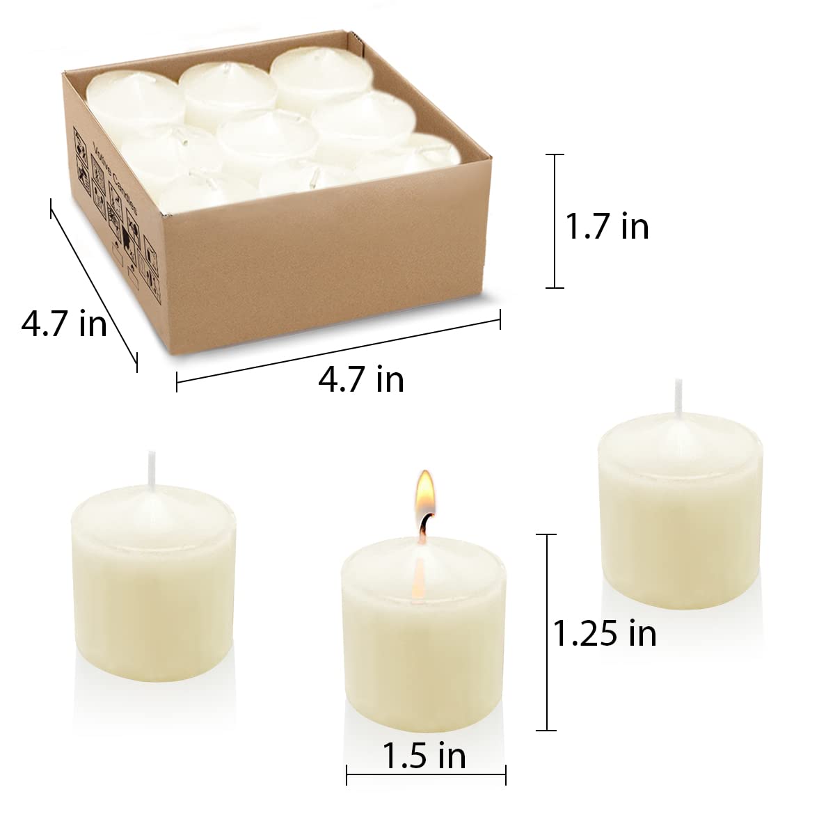 Ivory Votive Candles, 9 Packs Unscented Small Votives for Wedding, Holiday Party, Home Decoration (8 Hour), 1.5" D x 1.25" H
