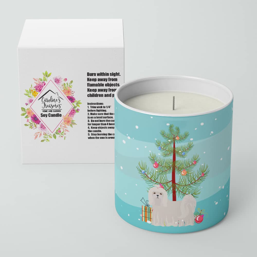 Caroline's Treasures CK3471CDL Maltese Christmas Tree 10 oz Decorative Soy Candle Nature Soy Wax Essential Oil Home Decor Ideal for Bedroom Kitchen Bath Office Gift, 10 oz
