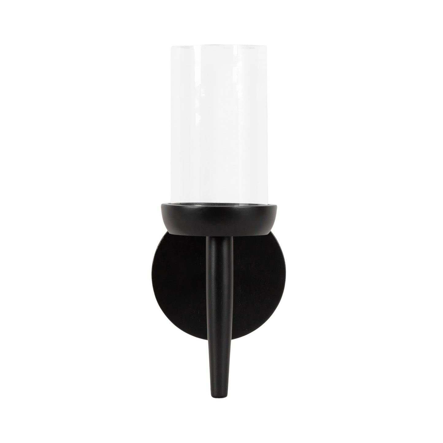 Kate and Laurel Shae Transitional Wooden Wall Sconce; 5 x 5 x 13; Black; Modern Candle Holder with Removable Glass Cylinder for Flameless Pillar Candles in Bedroom or Entryway