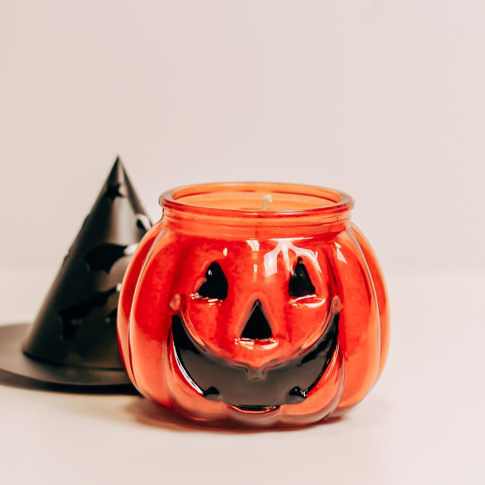 A Cheerful Giver Punky Pumpkin Jar Candle - Fun and Spooky Candle for Halloween Decorations - Uniquely Shaped Candle Jars for Indoor/Outdoor Decor - Papa's Pumpkin Pie Scent - 10 Oz