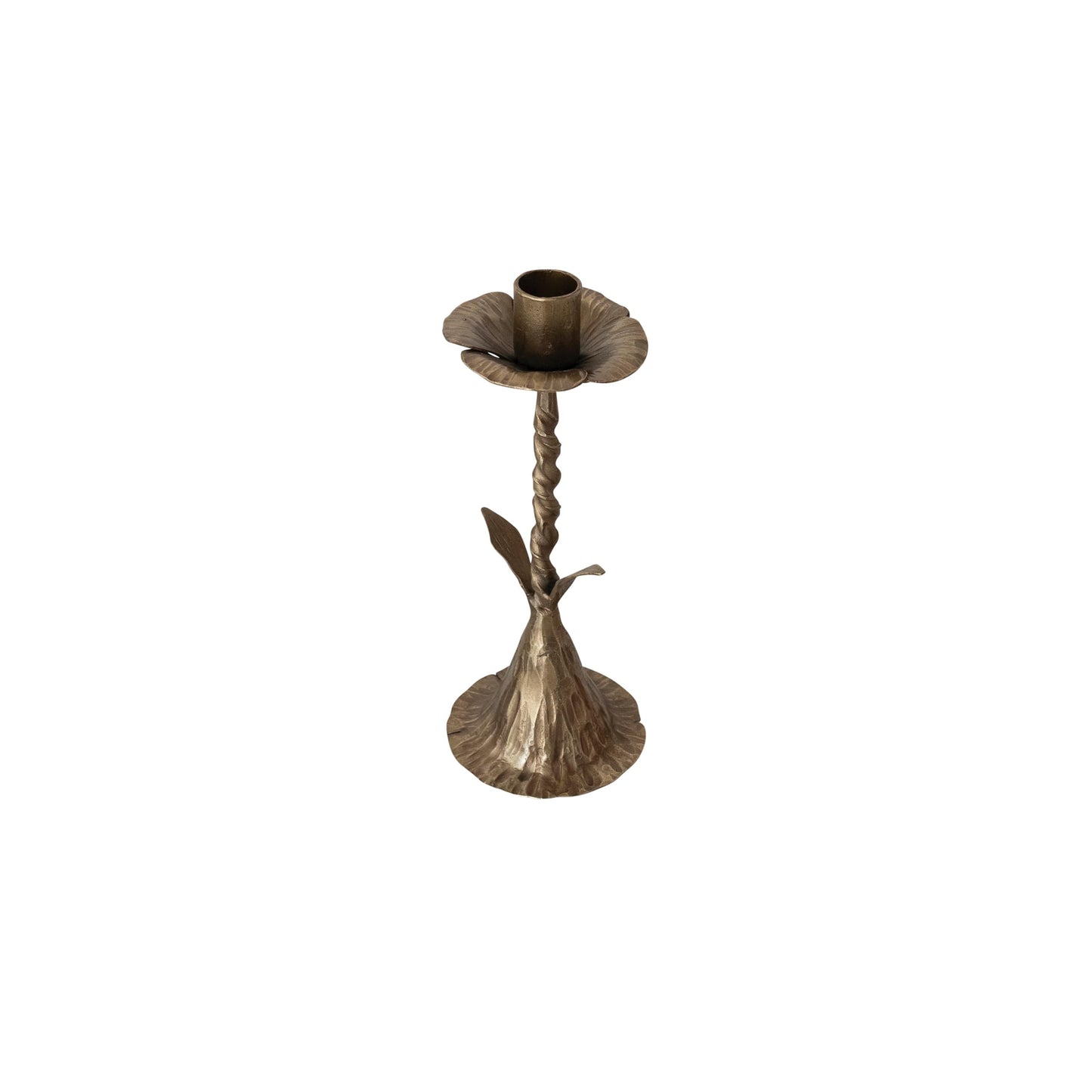 Creative Co-Op Hand-Forged Metal Flower-Shaped Taper Candle Holder, Antique Brass Finish