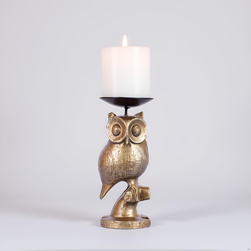 Gold Owl Candle Holder Set of 2 – Decorative Taper & Small Pillar Candlestick Holders for Dining Table, Living Room & Home Décor