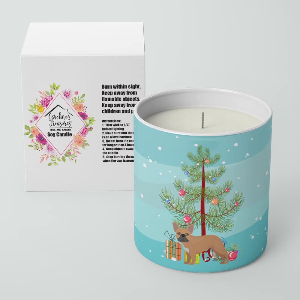 Caroline's Treasures CK3455CDL French Bulldog Christmas Tree 10 oz Decorative Soy Candle Nature Soy Wax Essential Oil Home Decor Ideal for Bedroom Kitchen Bath Office Gift, 10 oz