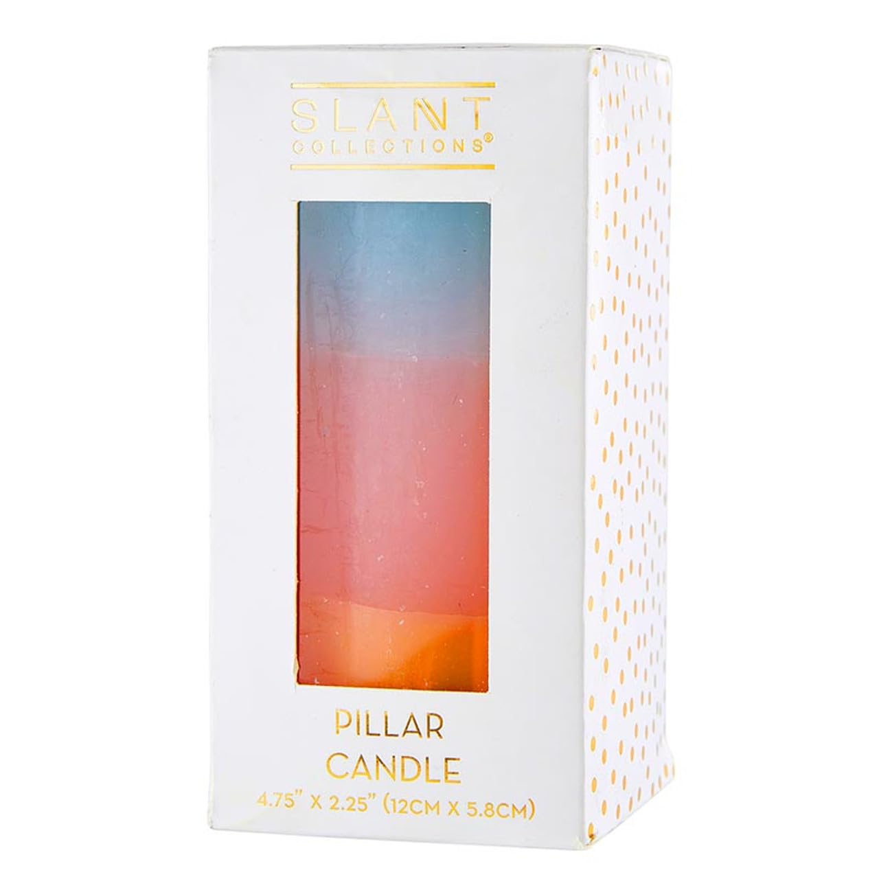 Slant Collections Tri-Colored Unscented Pillar Candle, 4.75-Inch, Blue/Pink/Orange