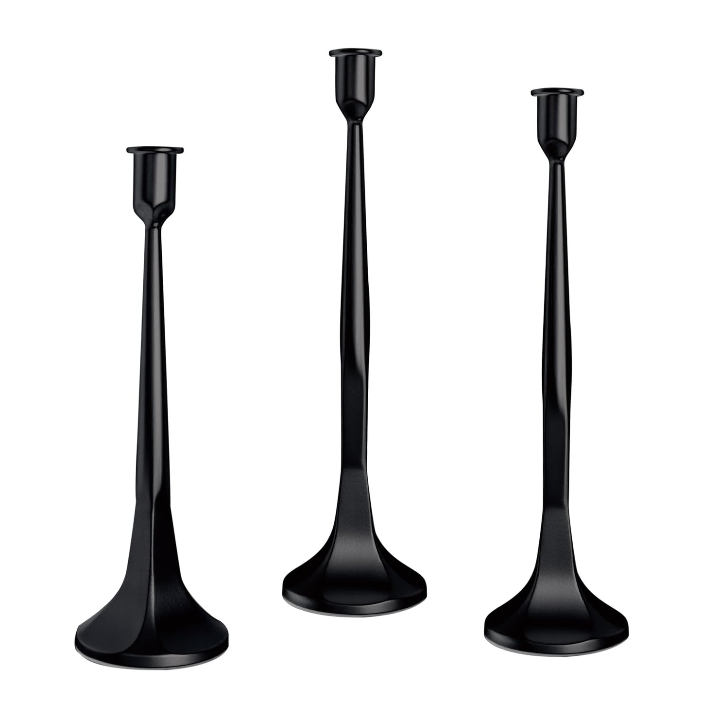 LAJIAOZ Antique Iron Taper Candle Holder Set of 3, Decorative Candlestick Holders for Dining Table, Wedding Centerpiece, Farmhouse & Modern Home Decor, Metal Candle Stands(12" 14" 15.5")(Black)