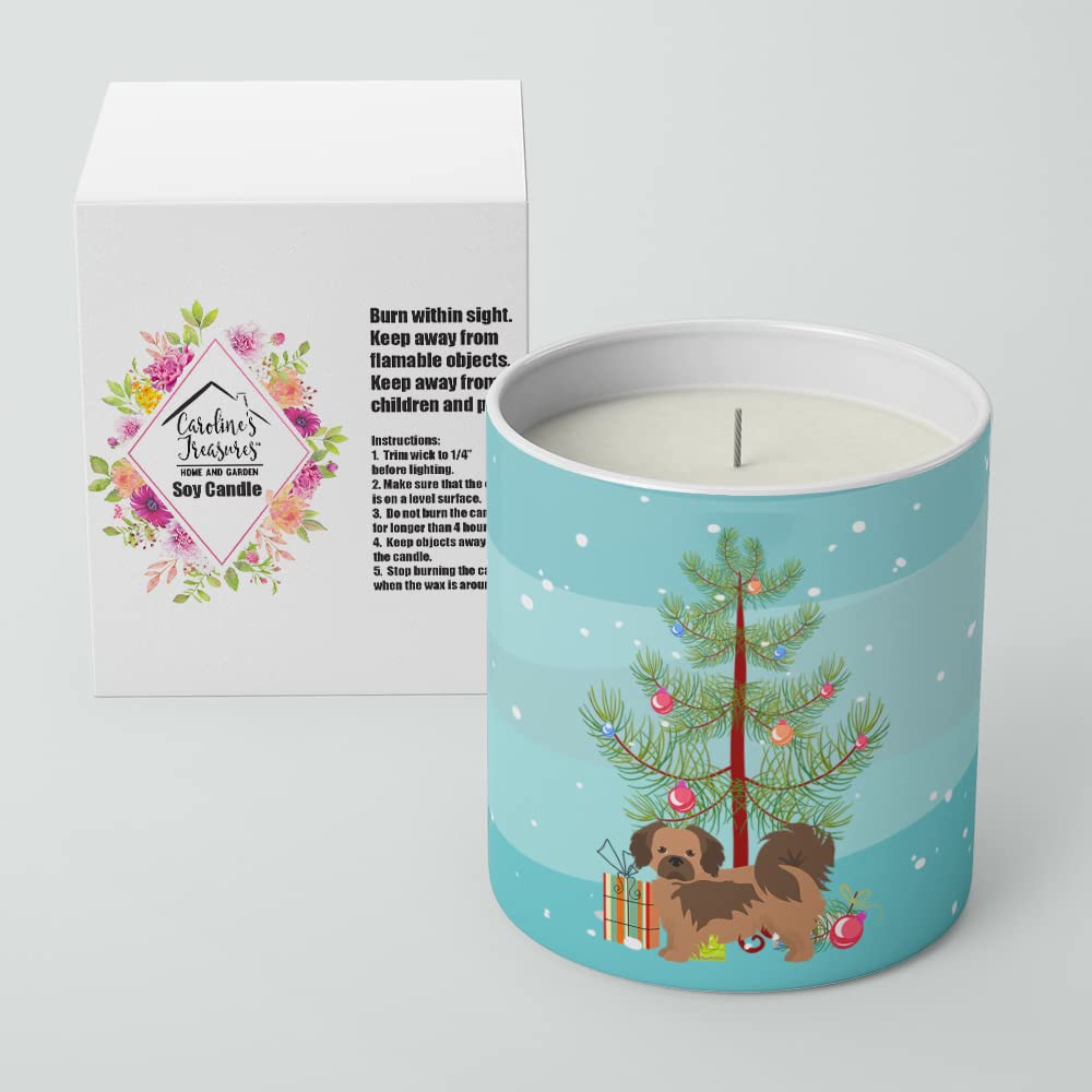Caroline's Treasures CK3488CDL Tibetan Spaniel Christmas Tree 10 oz Decorative Soy Candle Nature Soy Wax Essential Oil Home Decor Ideal for Bedroom Kitchen Bath Office Gift, 10 oz