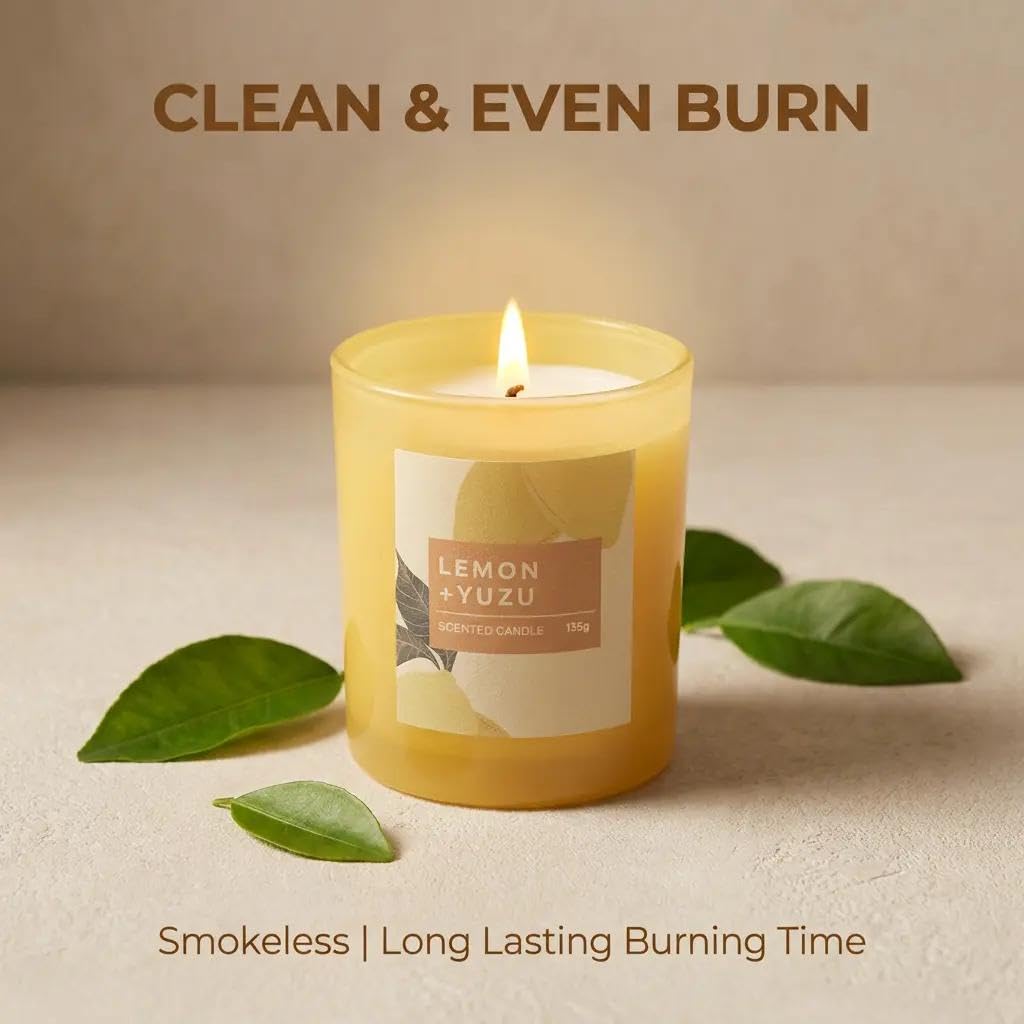 GroseMell Lemon Scented Candle – 4.76 oz (135g) Natural Soy Wax, 30-Hour Clean Burn, Elegant Glass Jar, Home Fragrance & Thoughtful Gift for Home (Lemon)