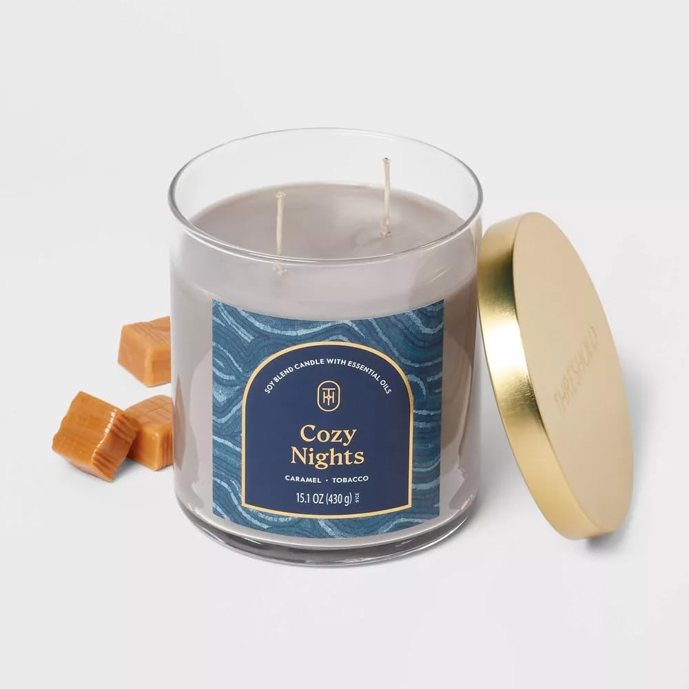 Threshold 2-Wick Lidded Glass Jar Candle (15.1oz, Cozy Nights)