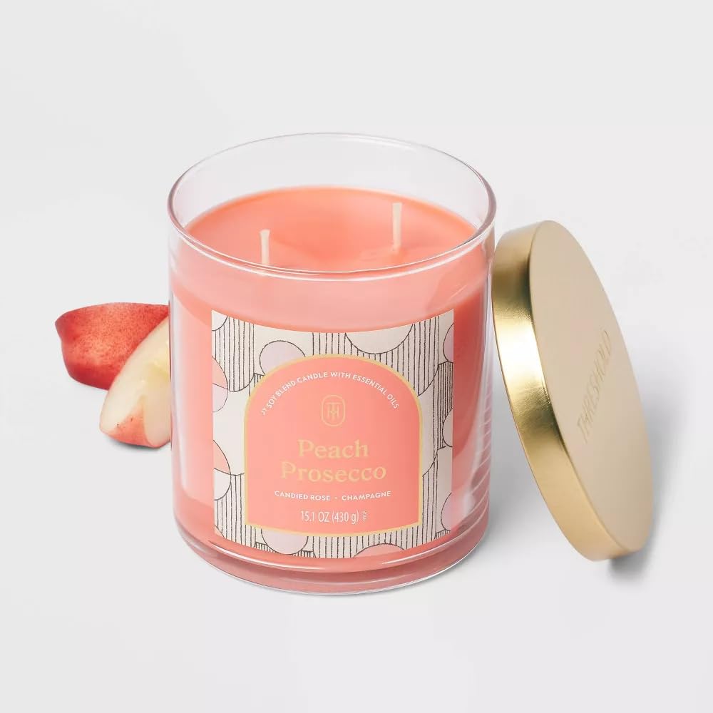 Threshold 2-Wick Lidded Glass Jar Candle (15.1oz, Peach Prosecco)