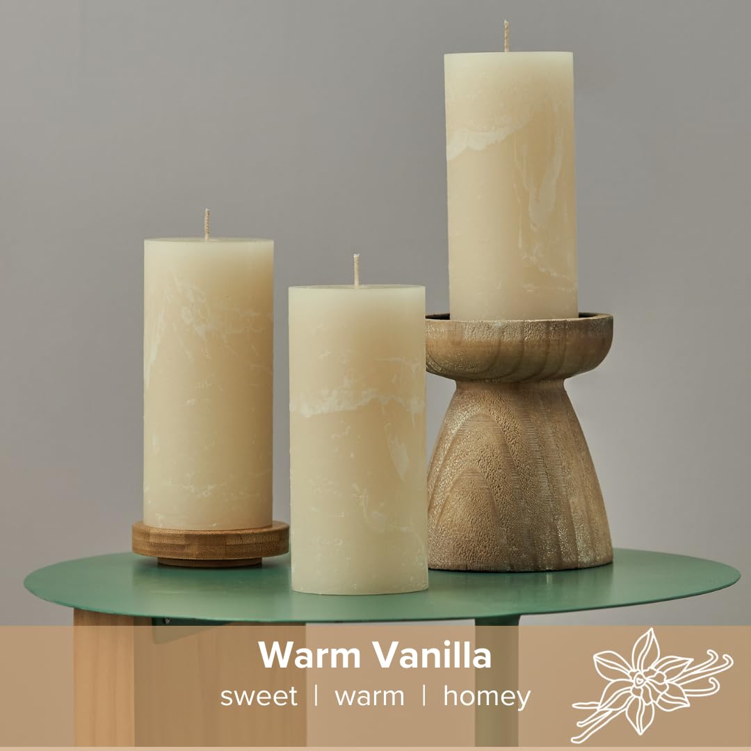 Simply Soson Warm Vanilla Scented Candle Set - 3x4 Ivory Pillar Candles for Home, Aromatherapy, Women, Fall