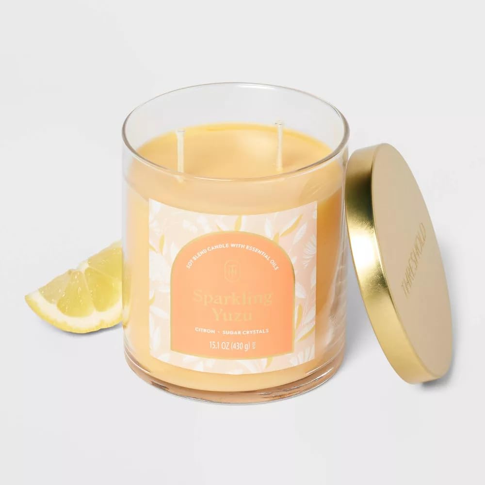 Threshold 2-Wick Lidded Glass Jar Candle (15.1oz, Sparkling Yuzu)