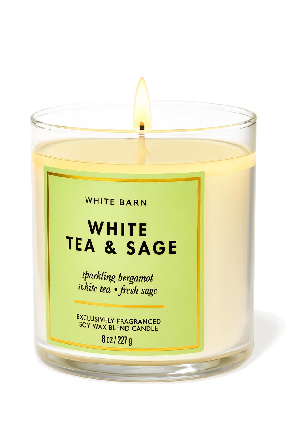Bath & Body Works White Tea & Sage Scented Candle – Single Wick, 8 oz / 227 g, Aromatherapy Home Fragrance with Essential Oils