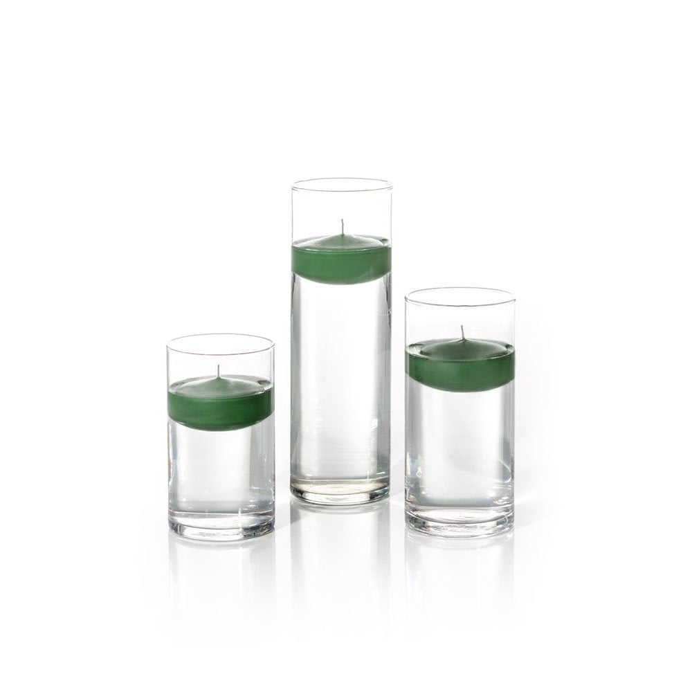 yummi Set of 18 Floating Candles and Cylinder Vases - Hunter Green