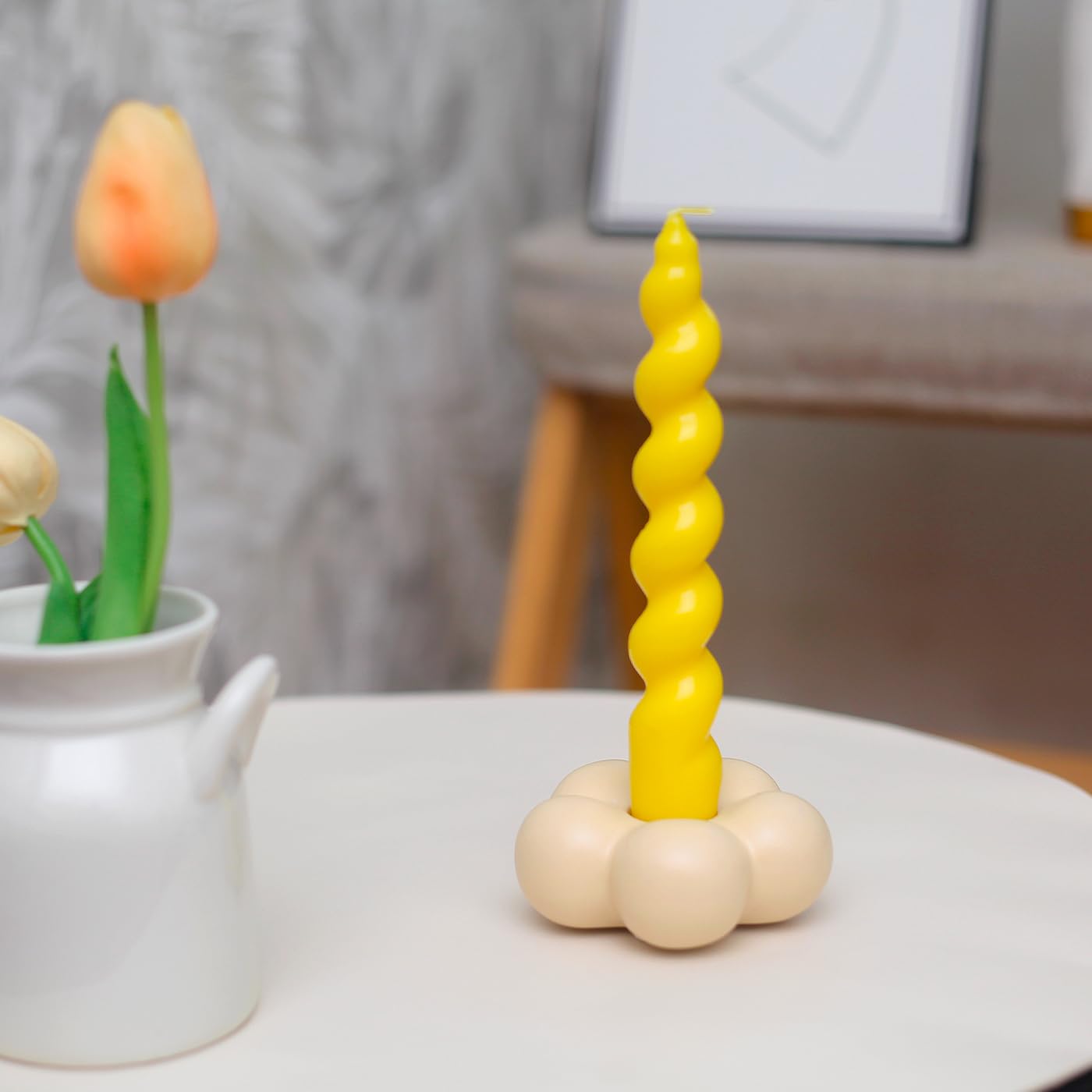 MDFAYE Cute Candle Holders, Ceramic Candlestick Holders for Table Centerpiece Flower Shape Home Decor Wedding Parties Living Room (Yellow)