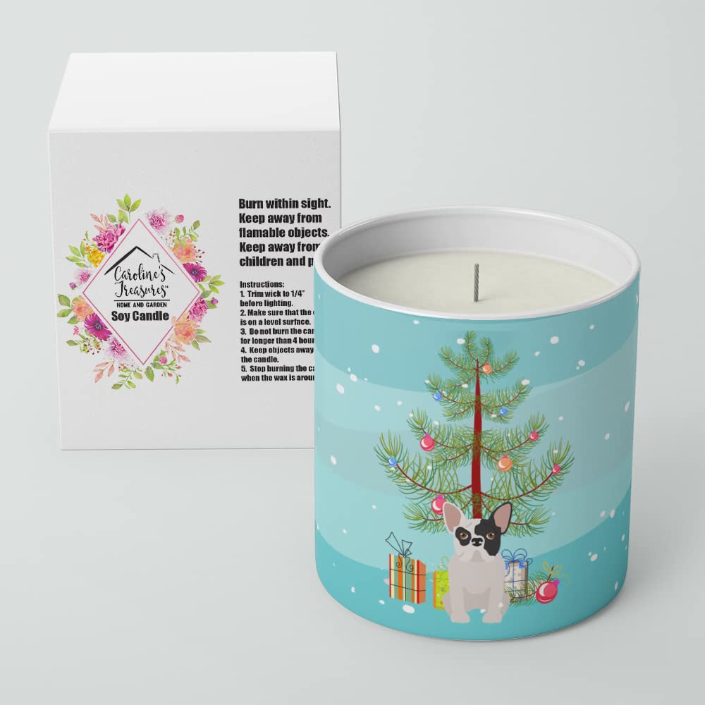 Caroline's Treasures CK3500CDL Black and White French Bulldog Christmas Tree 10 oz Decorative Soy Candle Nature Soy Wax Essential Oil Home Decor Ideal for Bedroom Kitchen Bath Office Gift, 10 oz