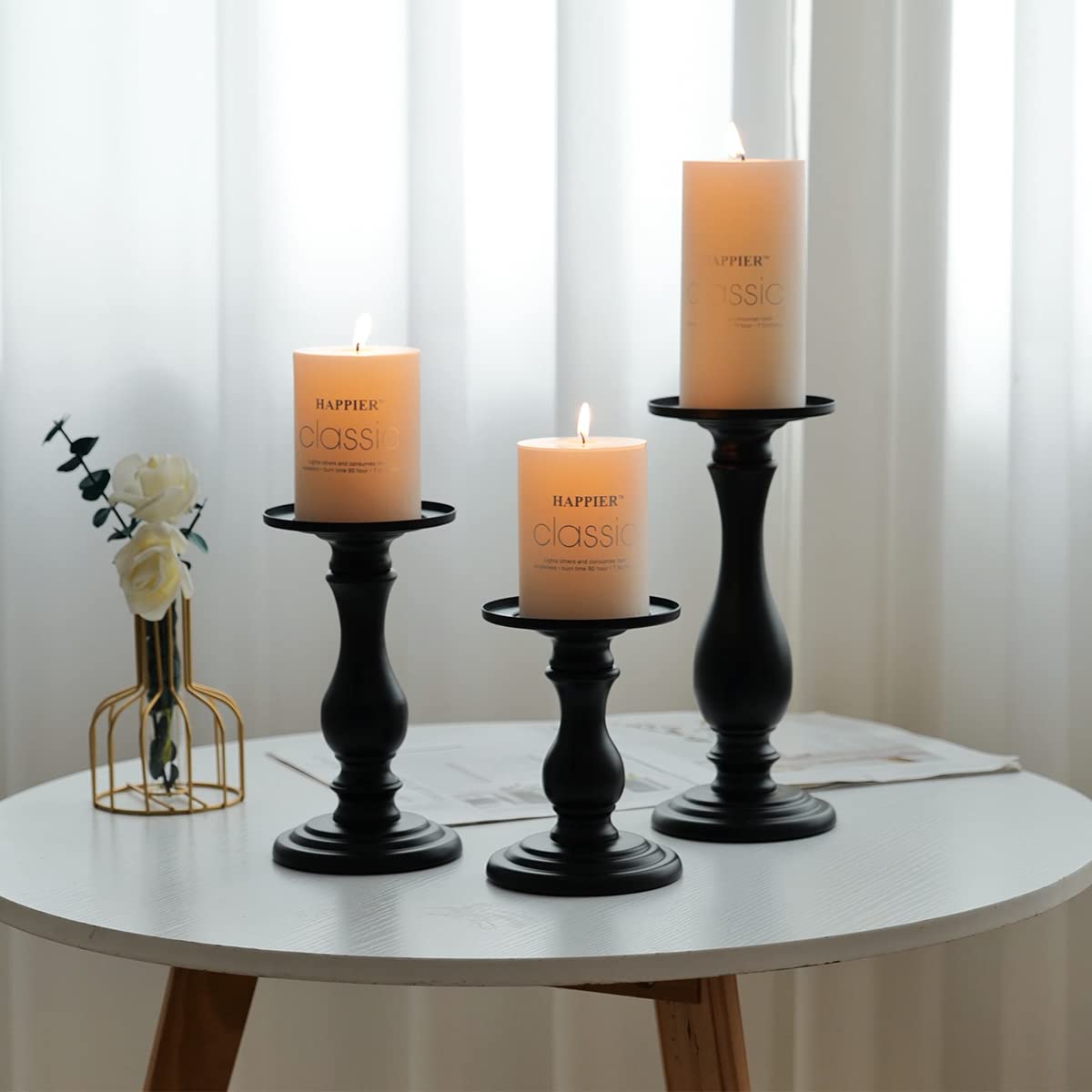 Matte Black Pillar Candle Holders Set of 3-10", 8", 6”H Candlestick Candle Holders Stand, Home Coffee Table Decor Decorations Centerpiece for Dining/Living Room