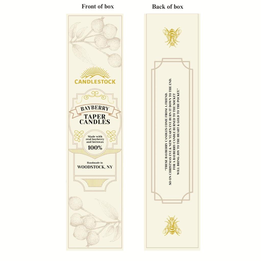 Candlestock Real Bayberry Taper Candle Pair 8 inch - Pure Bayberry and Pure 100% USA Beeswax Blend - Dripless Taper Candle Pair