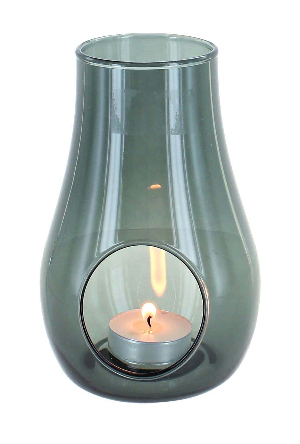 Blue Rose Polish Pottery - Smoky Grey Hurricane Candle Holder - 6.25" Tall - Hand-Blown Polish Glassware